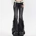 American Retro Cat-ear Frayed Hem Micro-flare Jeans For Women, New Autumn Style, Low-waisted, Slim-fit, Floor-length_ecoleips.com