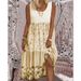 European And American Cross-Border Women's Summer Printed Strap Pink Loose Waist Mid-Size Plus Size Long Dress For Women_ecoleips.com