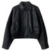 Vintage-Inspired PU Leather Jacket For Women - Short, Loose-Fit Biker Style With Zipper Details, Retro Chic Outerwear_ecoleips.com