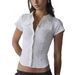 Women's Clothing Retro Hot Girl Pleated Waist Design Short Sleeved Shirt Tops Women's Clothing_ecoleips.com