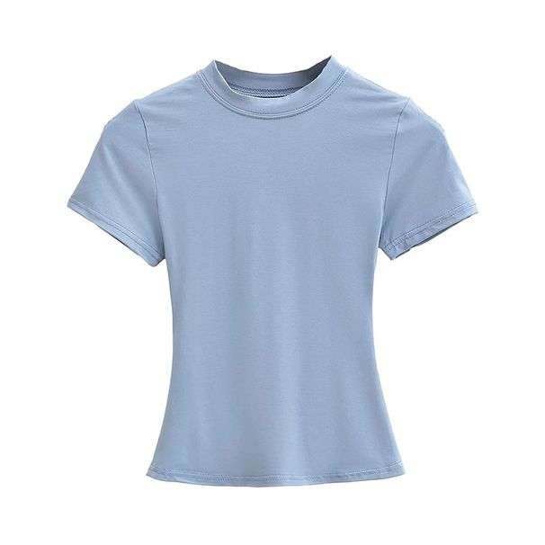 Women's round Neck Short Sleeve Stretch Slim Fit T-Shirt Basic European American Style Cross Border Fashion Tight Top_ecoleips.com