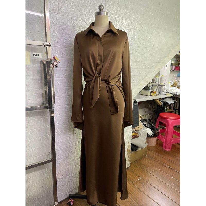 Autumn 2025 Women's Satin Flared Sleeve Shirt And Bodycon Skirt Set European American Style Cross Border Fashion for Ladies_ecoleips.com