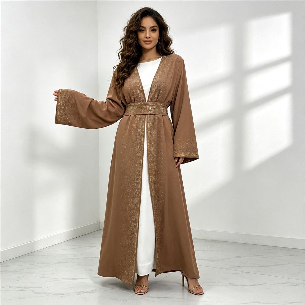 New Fashion Abaya Dubai Luxury Women Elegant Maxi Dress Diamonds Long Sleeve Fitted Cardigan Islamic Clothing_ecoleips.com
