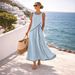 Women's Mediterranean Color Block Piped A-Line Midi Dress – Casual Boho Resort Gown For Summer 2026_ecoleips.com