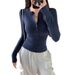 Women's Sexy Button Down Long Sleeved T-shirt V Neck Slim Fit Fashionable Alluring Base Layer Top For Autumn Style_ecoleips.com