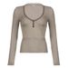American Contrasting V-Neck Low Cut Sexy T-Shirt For Women's New Waist Tied Chest Knitted Long Sleeved Base Shirt_ecoleips.com