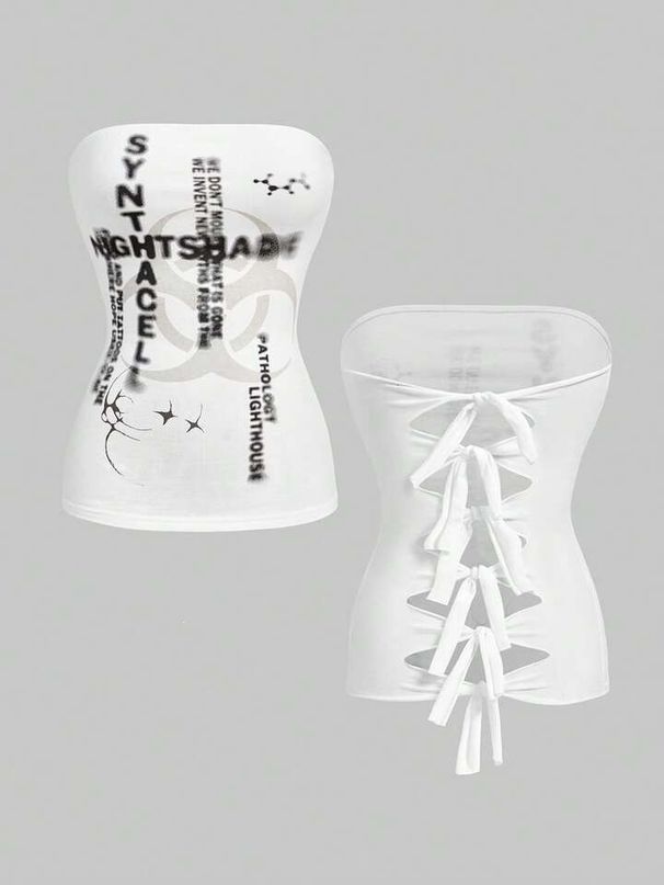 Women's Slim Fit Vest Top Backless Letter Print European American Style Fashion Design Hollowed out Tie Wholesale_ecoleips.com