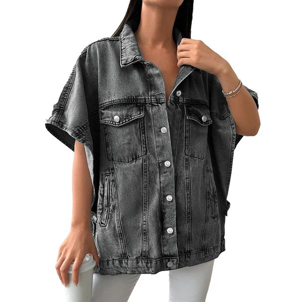 Women's Clothing Plus Size Denim Jacket For Women Fashionable Drop Shoulder Sleeve Jacket_ecoleips.com