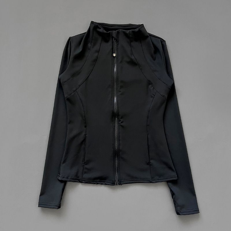 Women's Long Sleeved Slim Fit Sports Jacket Stand Up Collar Zip Up Running Cycling Yoga Fitness Top Sun Protection Clothing_ecoleips.com