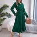 Real Shot Of 2026 European American Spring/summer Casual Long-sleeve Pleated Dress With A Turn-down Collar And Buttons,_ecoleips.com