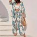 Women's Clothing Printed Holiday Suit Tassel Hem Cardigan And Wide Leg Pants Suit_ecoleips.com