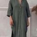 Cross-Border European And American Independent Station Loose Plus Size Button Solid Color Dress Women's_ecoleips.com