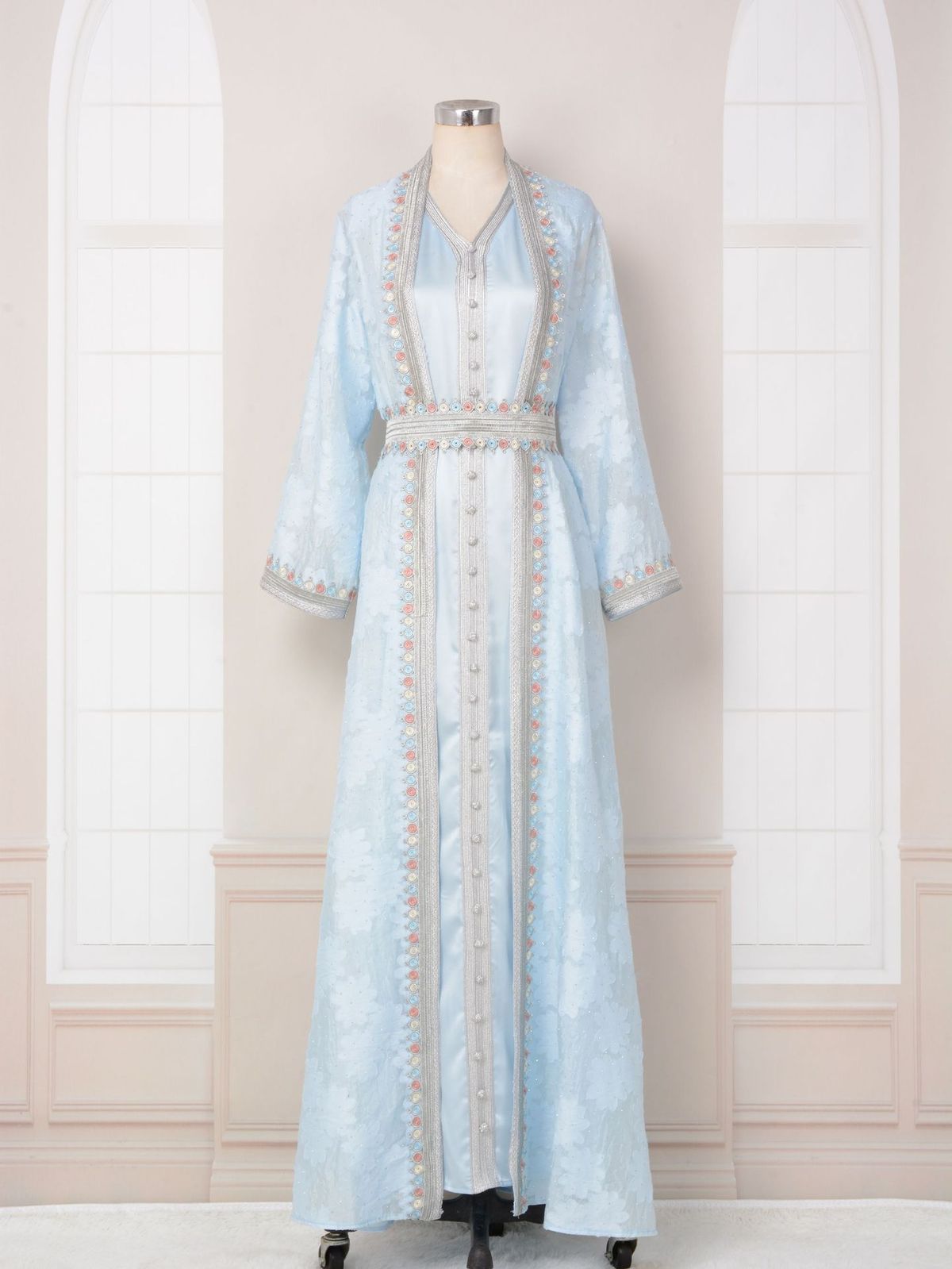 Women's Muslim Clothing New V Neck Two Piece Suit Temperament Elegant Dress_ecoleips.com