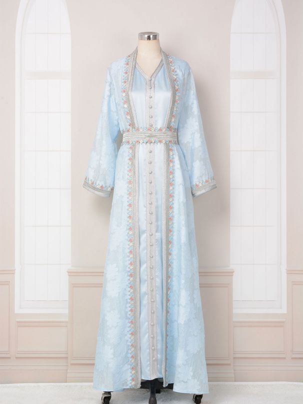 Women's Muslim Clothing New V Neck Two Piece Suit Temperament Elegant Dress_ecoleips.com