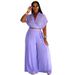 Women's Fashion Loose Suit Solid Color Lapel V-Neck Batwing Top Wide Leg Pants Spring/Autumn Wear_ecoleips.com