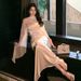 White Strapless Slim Fit Long Dress with Sequined Shawl Elegant Women's Clothing/Dress_ecoleips.com