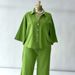 Women's Clothing Women's Style Solid Color Lapel Single Breasted Mid Sleeve Shirt And Plus Size Straight Leg Trousers Two Piece Set_ecoleips.com
