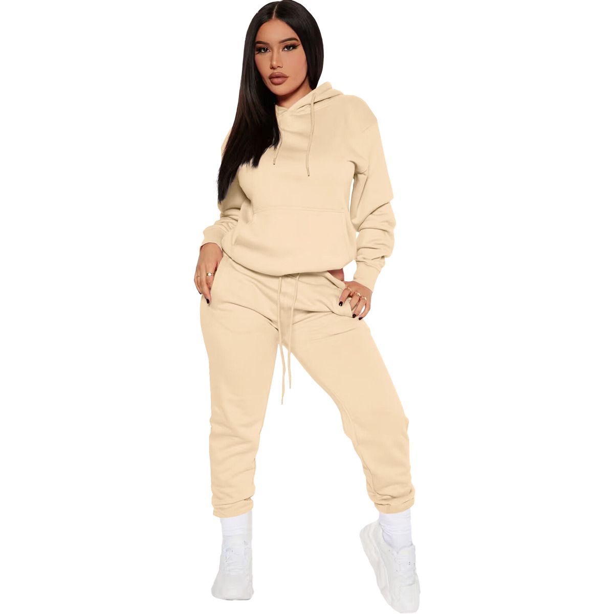 Trendy Hoodie & Jogger Set – Women's Casual Streetwear Sweatsuit (15 Colors, S-XXXL) | Soft Polyester Pullover & Lounge Pants_ecoleips.com