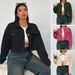 Women's Plus Size Solid Color Polo Collar Coat Slimming Loose Fit Short European American Style Autumn Winter Outerwear_ecoleips.com