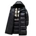 Unisex Long Puffer Jacket With Metallic Black Finish – 550fp Duck Down Coat For Extreme Cold , High-Shine Outer Shell (S-3xl, Machine Washable)_ecoleips.com