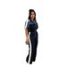 Women's Clothing Suede Fabric Denim Color Matching Stand Up Collar Short Sleeved Long Zipper Jumpsuit Trousers_ecoleips.com