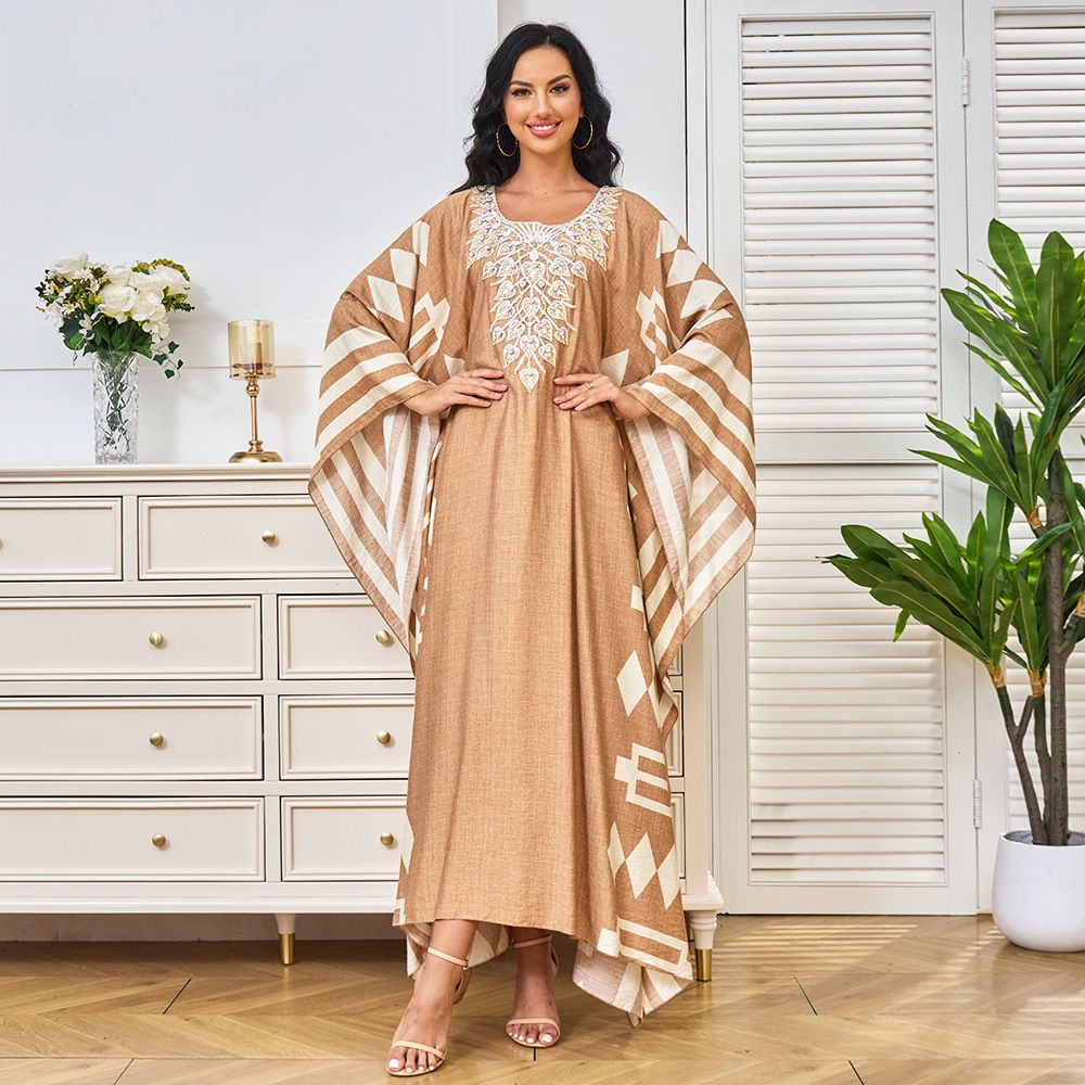 Women's Arab Robe Long Dress With Rhinestone Batwing Sleeves New Style Middle Eastern Fashion Muslim Clothing_ecoleips.com