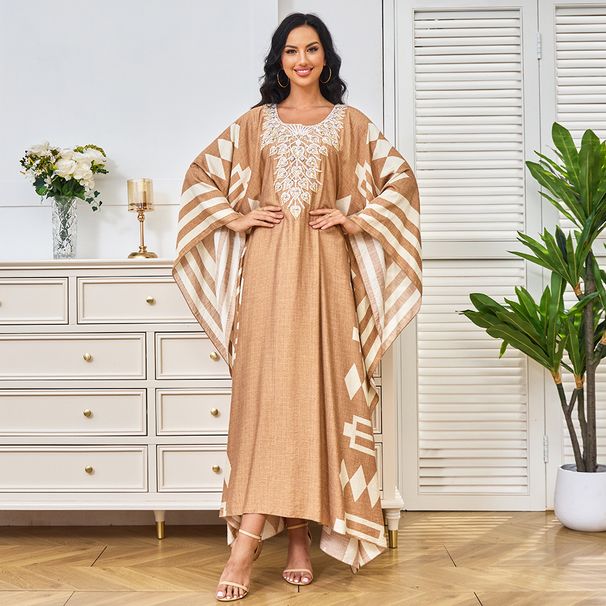 Women's Arab Robe Long Dress With Rhinestone Batwing Sleeves New Style Middle Eastern Fashion Muslim Clothing_ecoleips.com