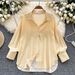 Women's Classic Striped Button-Down Shirt Versatile Crew Neck Blouse Long Sleeves Pink Black Yellow Light Blue Khaki Navy_ecoleips.com