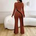 New Fashion Women's Long-sleeved Contrast Color Stitching T-shirt And Stitching Trousers Set_ecoleips.com