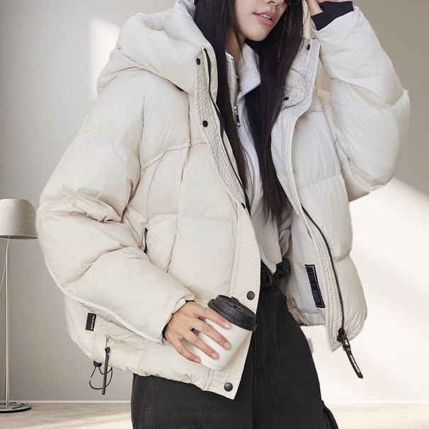 Women's Short Down Jacket Winter Warm Duck Feather Coat With Stand Collar, Slim Fit, Lightweight & Stylish, Perfect For Casual Outings_ecoleips.com