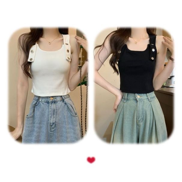 Wide-strap Backless Tank Top Women, Summer Design, Niche Style Trendy Girls, Sleeveless Short Camisole For Outerwear_ecoleips.com