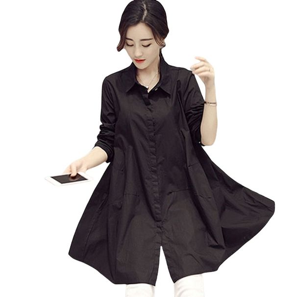 White Shirt For Women, Spring/Summer Style, Korean Cut, Large Size, Medium-Length, Loose-Fitting, Long Sleeves, Fashiona_ecoleips.com