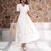Elegant A-Line Midi Dress With Flowy Skirt – Minimalist V-Neck Dress For Work & Everyday Wear Breathable & Eco-Friendly_ecoleips.com