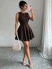 Women Mini Dress Sleeveless Crew Neck Seamed Waist A-Line Dress Chic Spring Summer Casual Date Brunch Club Night Party Dresses_ecoleips.com