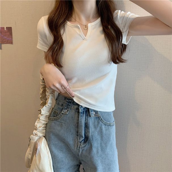 Short Women's Summer Design Sense Slim-fitting Exposed Navel Spice Girls Women's T-shirt Short-sleeved Student Top 2025 New Clothes_ecoleips.com