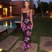 European And American Women's Clothing 2025 Summer New Fashion Printed Sexy U-Neck Slim Fit Color-Block Strap Dress_ecoleips.com