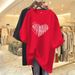 Women's Clothing Plus Size Clothes Pink Cotton T-Shirt Summer Short-Sleeved Heart-Shaped Print Mid-Length Loose Fit Fashionable Casual Wear_ecoleips.com