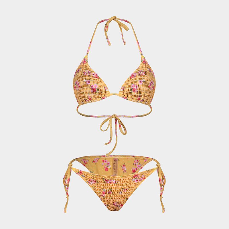 Women's Clothing Printed Bikini Three Piece Set Gauze Skirt Split Sexy Holiday Bikini Swimsuit_ecoleips.com