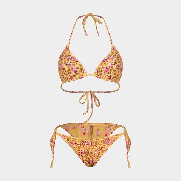 Women's Clothing Printed Bikini Three Piece Set Gauze Skirt Split Sexy Holiday Bikini Swimsuit_ecoleips.com