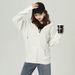 Spring And Autumn Chic Black Jacket For Women Loose Zipper Cardigan Casual Sports Top Solid Color Hooded Sweatshirt_ecoleips.com
