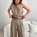Women Minimalist Style Two Piece Suit European Workplace Commuting Sleeveless V Neck Vest Suit Trousers Suit_ecoleips.com