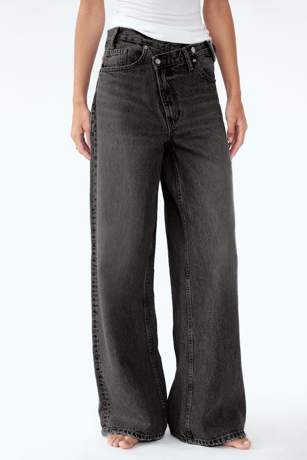 Women’s Asymmetrical Button Wide-Leg Jeans – High-Waisted Vintage Denim Pants (Light Blue/Charcoal, Sizes S-XL, Streetwear Baggy Fit)_ecoleips.com