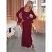 Elegant Sexy Solid Color Dress U Neck Slimming Waist Fitted Flared Sleeve Women Evening Party Date Casual Daily Wear Dress_ecoleips.com