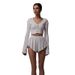 Verve 2024 Autumn Winter New Women's Fashion Personality Solid Color Ruffled Long Sleeve Cardigan Small Jack Casual Shorts_ecoleips.com