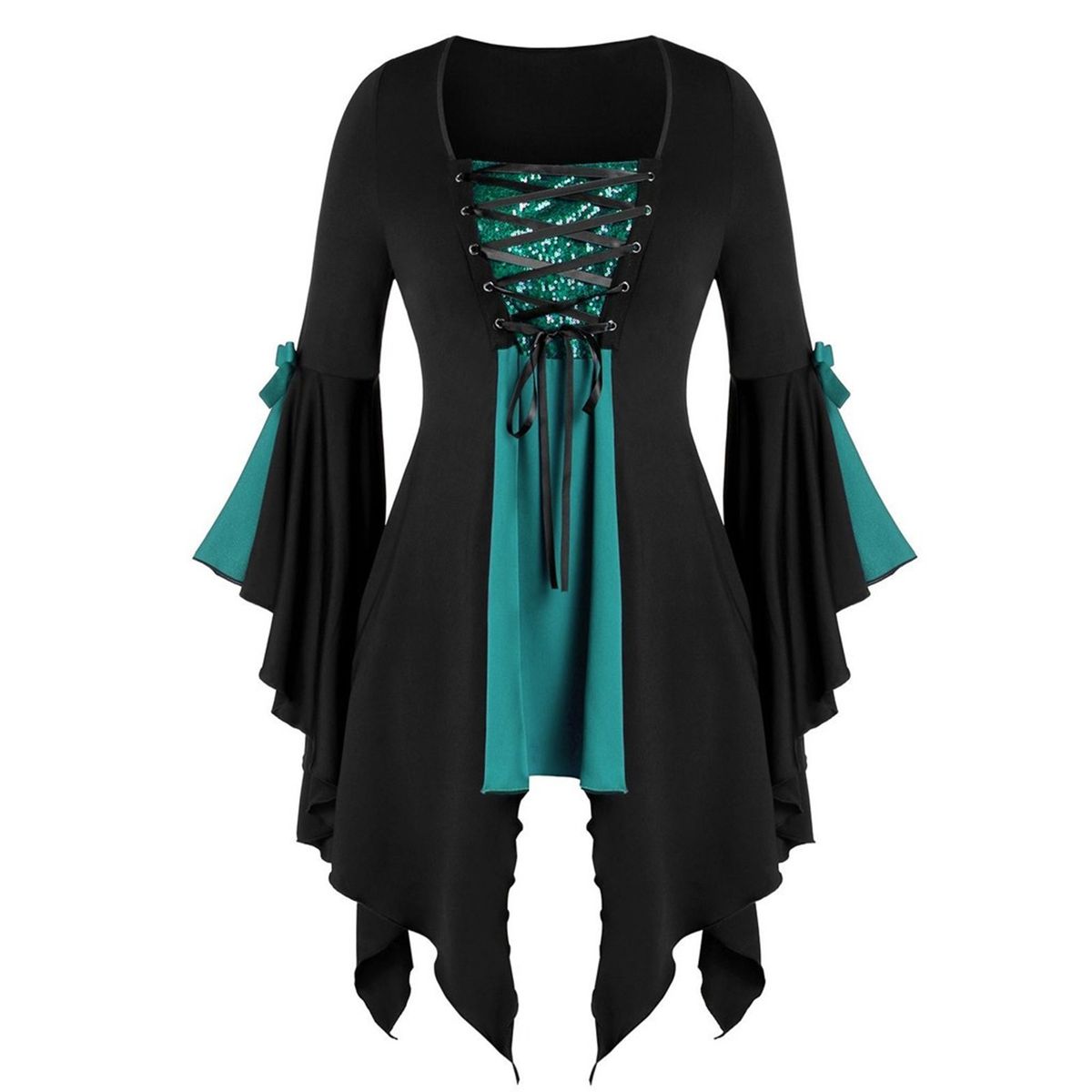 Women's Halloween Witch Top With Irregular Straps And Beaded Design_ecoleips.com