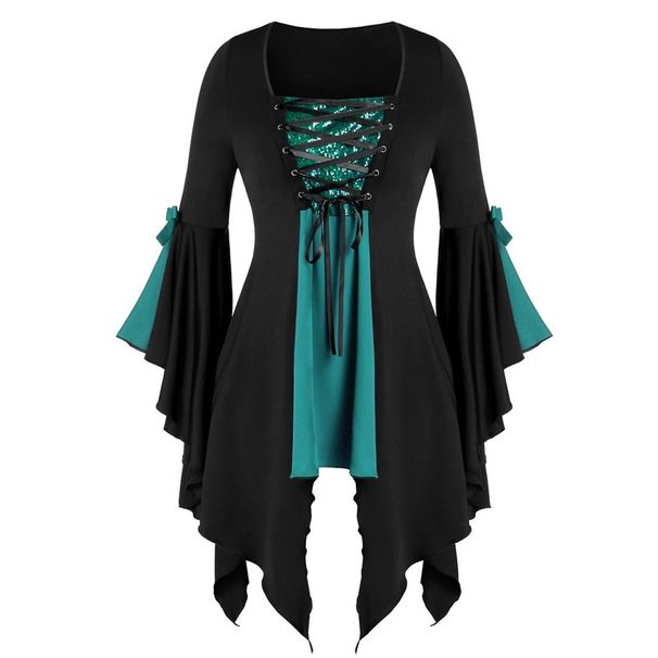 Women's Halloween Witch Top With Irregular Straps And Beaded Design_ecoleips.com