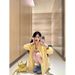 Yellow Loose-Fitting Checkered Shirt For Women, Spring Korean-Style Casual Long-Sleeved Thin Sun-Protective Jacket_ecoleips.com