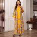 Muslim Ladies Robe Round Neck Home Dress Long Sleeve Floral Hot Diamond Beading Abaya Dress_ecoleips.com