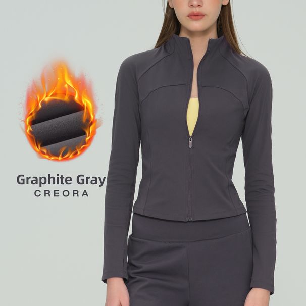 Women's Clothing Stand Collar Yoga Jacket Slim Fit Fleece Lined Fitness Sportswear For Autumn/Winter Polyester_ecoleips.com