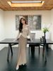 Pure & Chic Long-Sleeve Top & Midi Skirt Set – Autumn/Winter Elegance In Light Khaki & Champagne_ecoleips.com